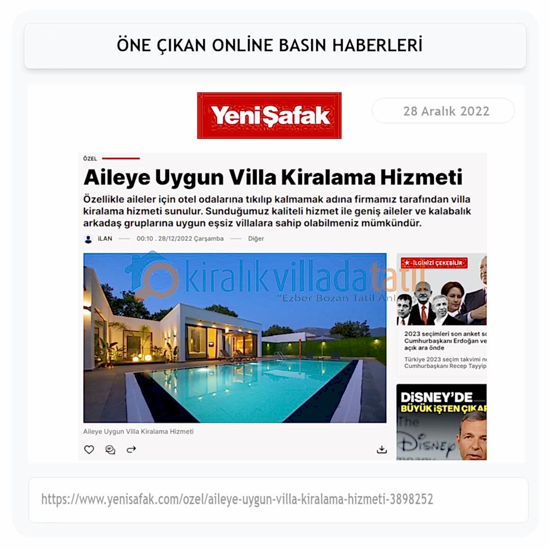 Aileye Uygun Villa Kiralama Hizmeti
