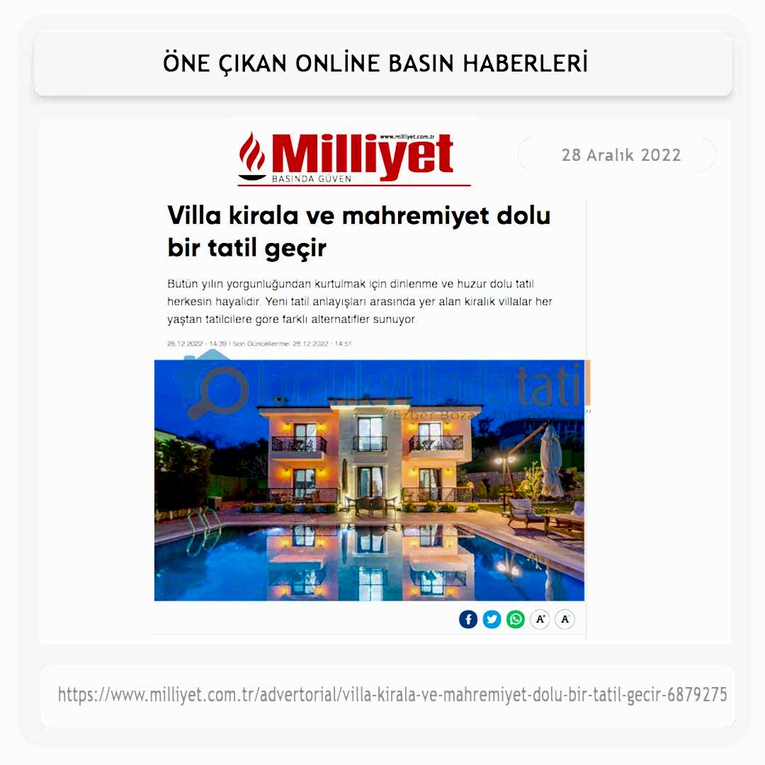 Villa kirala ve mahremiyet dolu bir tatil geçir